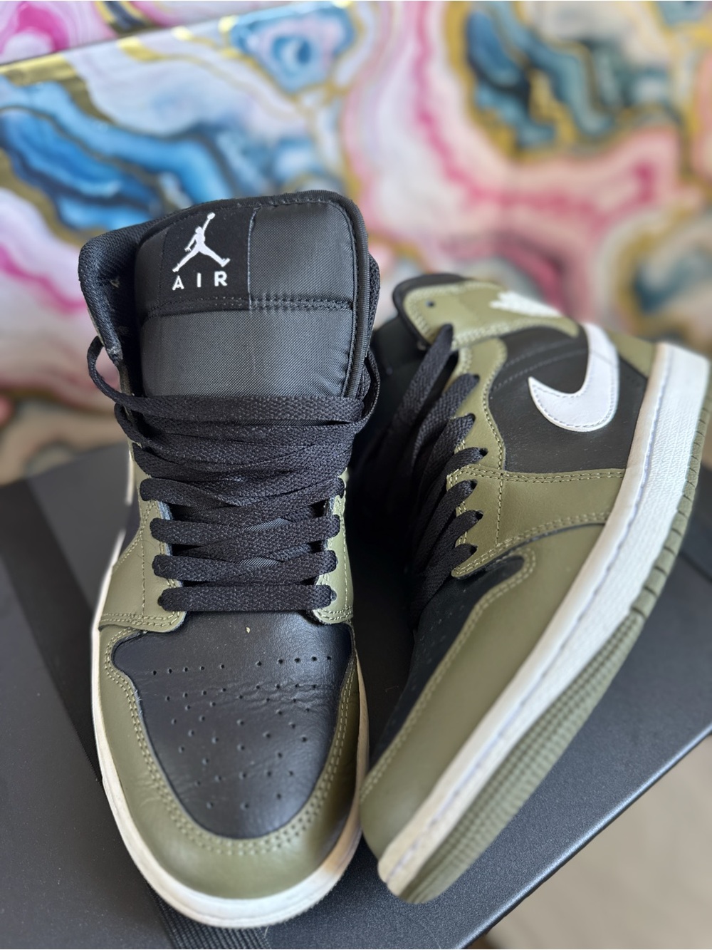 Jordan 1 Mid Olive Black White - Men's Sneakers